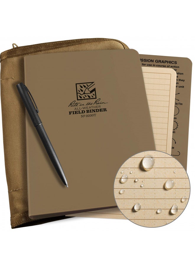 Rite in the Rain Rite in the Rain Weatherproof Binder Kit: Tan Cordura Cover, Tan Binder, 50 Sheets Tan Universal Loose Leaf, Weatherproof Pen (No. 9200T-KIT), 8.875 x 6.75 x 0.625  - Image 1