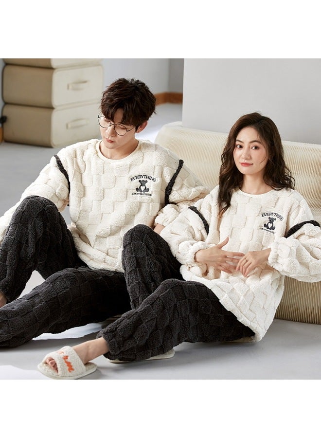 Cartoon Flannel Couple Pajamas Women's Velvet Thickeneded Suit Men's Loose Large Size Warm Coral Velvet Home Clothes