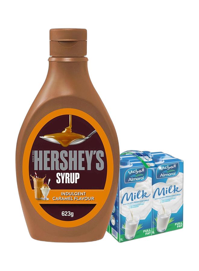 noon Caramel Syrup 623grams & Long Life Milk Full Fat Plain 1Liters Pack of 4 Bundle - Image 1