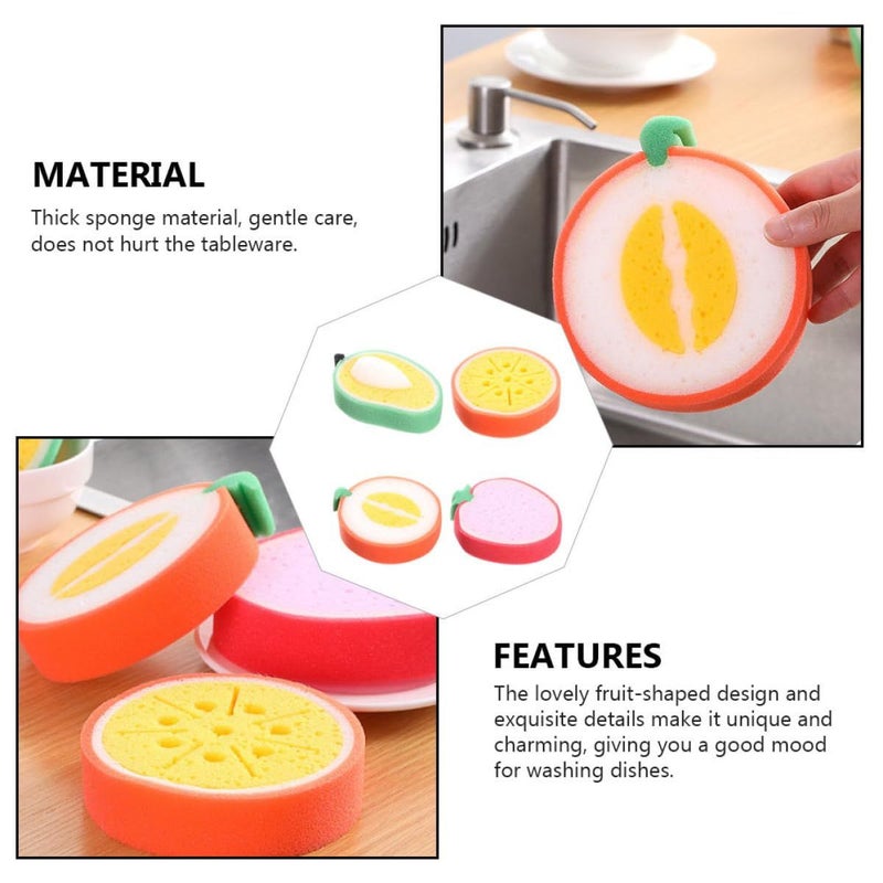 4Pcs Fruit Shaped Non Stick Kitchen Sponges Set Effective Stain Removal Dishwashing Scrubbing Towels Random Color - Image 4