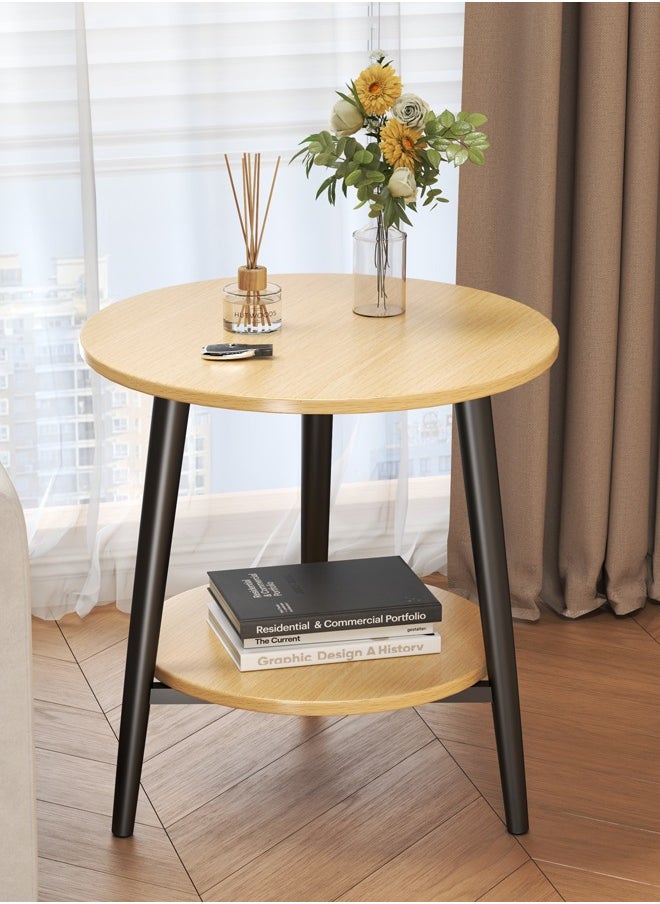 VUCATIN 2-Tier Round Side Table Sturdy Metal Frame Coffee Table Bedside Table for Living Room Bedroom Small Spaces (Wood color  50*50*42cm)  - Image 1