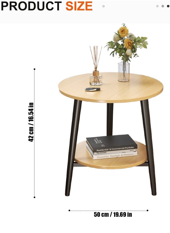 VUCATIN 2-Tier Round Side Table Sturdy Metal Frame Coffee Table Bedside Table for Living Room Bedroom Small Spaces (Wood color  50*50*42cm)  - Image 2