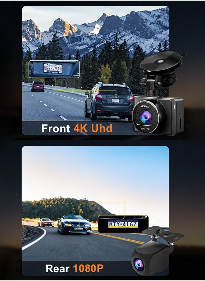 Digisand - 4K Dash Camera with WiFi & GPS,with Free 64G Card, 1080P HD Dashcam with 2-inch LCD Display Car Camera with WDR, Night Vision, Loop Recording, Parking Mode - Image 1