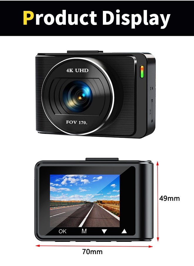 Digisand - 4K Dash Camera with WiFi & GPS,with Free 64G Card, 1080P HD Dashcam with 2-inch LCD Display Car Camera with WDR, Night Vision, Loop Recording, Parking Mode - Image 1