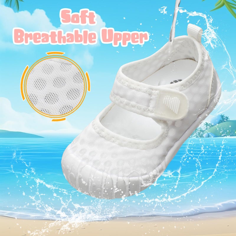 BARERUN Toddler Shoes Kid Toddler Water Shoes Boy's Girl's Quick Dry Beach Cute Swim Shoe Non-Slip Barefoot Lightweight Aqua Sand Sandals White Infant Size 12-18 Months - Image 4
