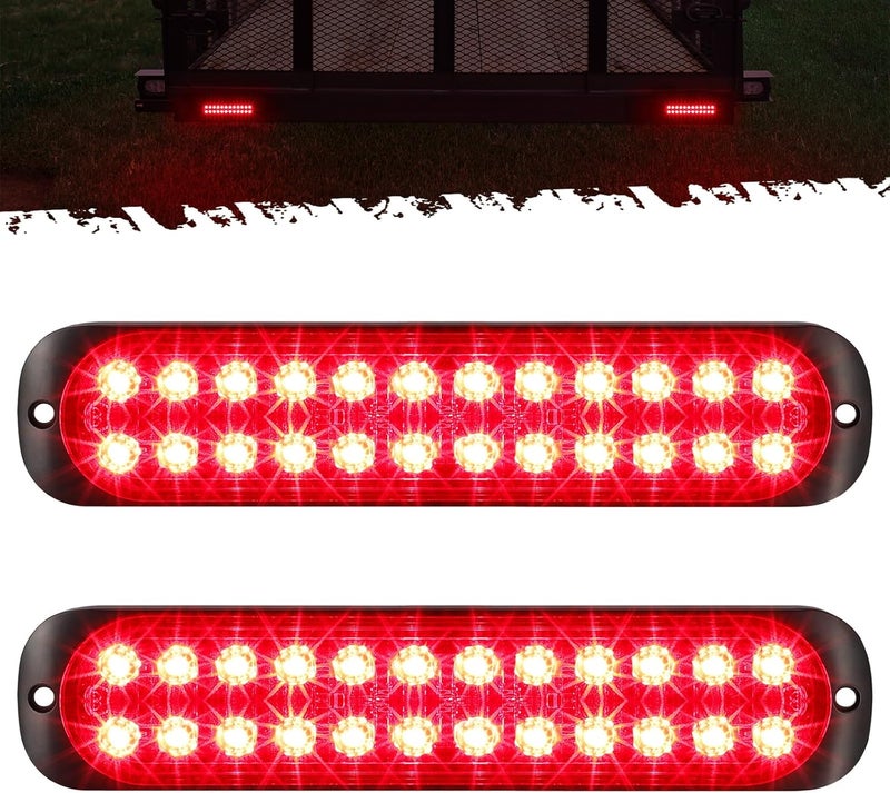 Partsam 2Pcs 7.5 inch Aluminum Housing Red 24LEDs Trailer Stop Brake Turn Signal Tail Light - Image 1