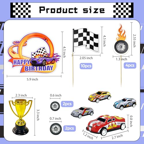 MEMOVAN Race Car Birthday Cake Decoration 24PCS Racing Car Cake Toppers Checkered Flag Cars Cake Cupcake Decorations for Man Boy Kid Racing Cars Theme Birthday Supplies Party Favors - Image 5