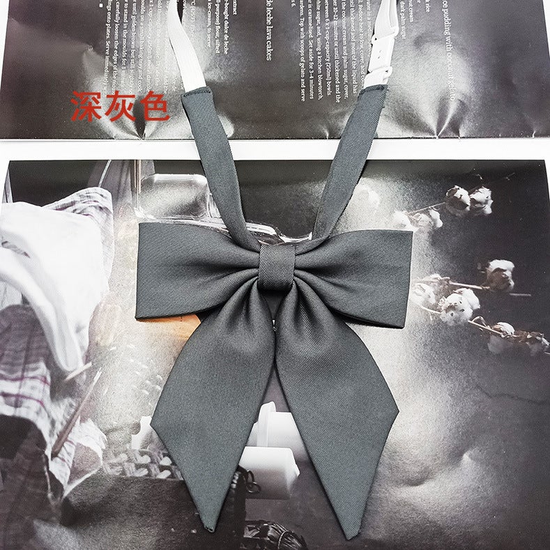 In stock wholesale girls narrow version small feather root bow tie collar flower fashion new bow solid color jk bow tie satin Dark gray