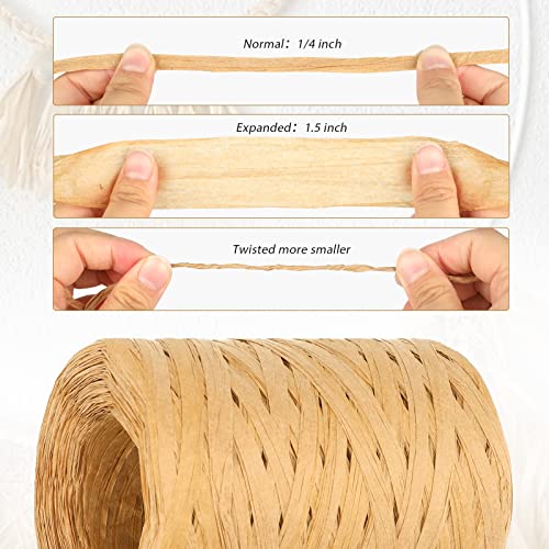 KINGLAKE 656 Feet Natural Raffia Paper Ribbon Twine Strings,1/4 Inch Kraft Raffia Twine Sturdy Packing Paper Craft Ribbon for Florist Bouquets Decoration Christmas Festival Holiday Gift Wrap DIY Crafts - Image 2