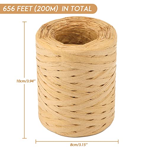 KINGLAKE 656 Feet Natural Raffia Paper Ribbon Twine Strings,1/4 Inch Kraft Raffia Twine Sturdy Packing Paper Craft Ribbon for Florist Bouquets Decoration Christmas Festival Holiday Gift Wrap DIY Crafts - Image 3