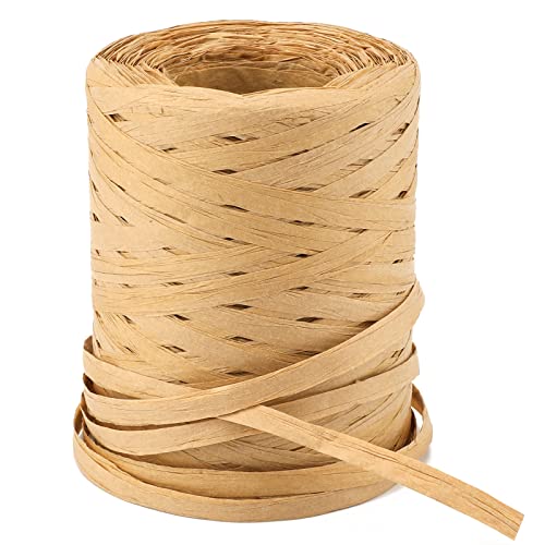 KINGLAKE 656 Feet Natural Raffia Paper Ribbon Twine Strings,1/4 Inch Kraft Raffia Twine Sturdy Packing Paper Craft Ribbon for Florist Bouquets Decoration Christmas Festival Holiday Gift Wrap DIY Crafts - Image 1