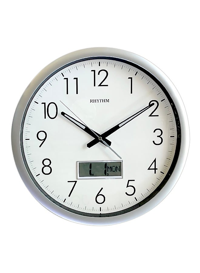 Rhythm Plastic Round LCD Calendar Display Wall Clock Silver and White 42 x 42 x 4.5 cm CFG702NR19 - Image 1