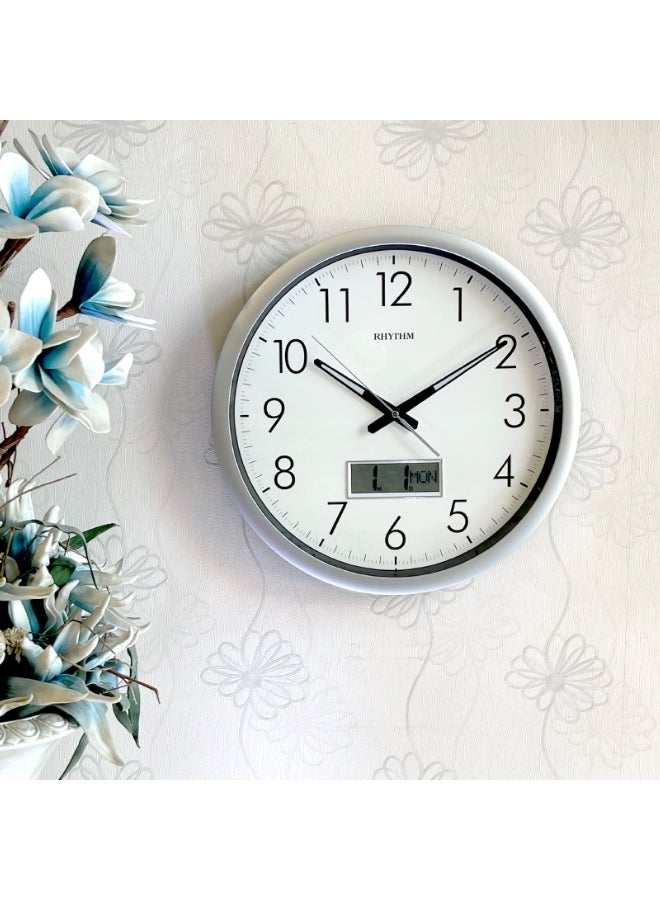 Rhythm Plastic Round LCD Calendar Display Wall Clock Silver and White 42 x 42 x 4.5 cm CFG702NR19 - Image 3