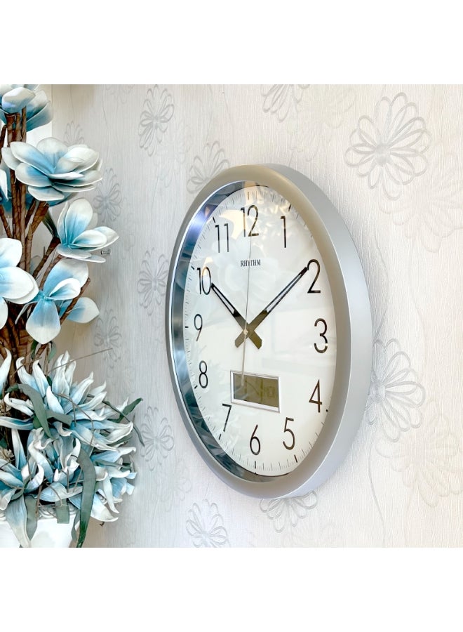 Rhythm Plastic Round LCD Calendar Display Wall Clock Silver and White 42 x 42 x 4.5 cm CFG702NR19 - Image 4