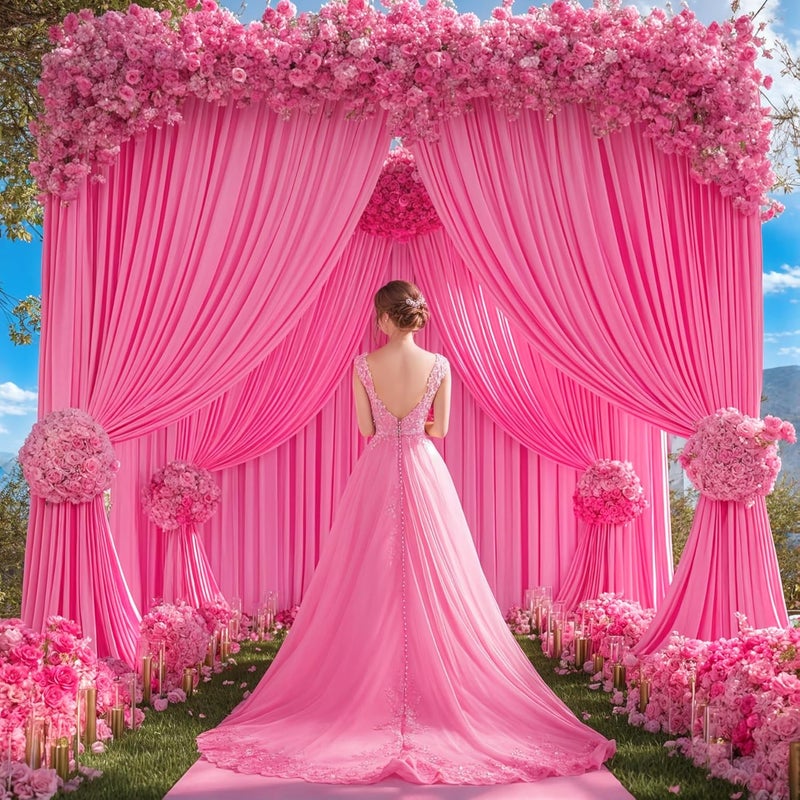 PARTISKY 24x10FT Hot Pink Backdrop Curtains for Wedding Parties, Wrinkle Free Polyester Photography Backdrop Drapes for Wedding Baby Shower Birthday Parties Stage Background Stand Decorations 4x10ft,6 Panels - Image 4