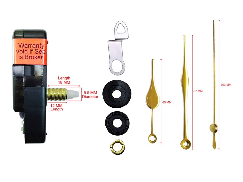 IIK COLLECTION Analogue 18MM Long Spindle Quartz Movement Plastic Machine with Golden Hands Kit for Wall Clock (IIK-MOV-PL-034) - Image 4