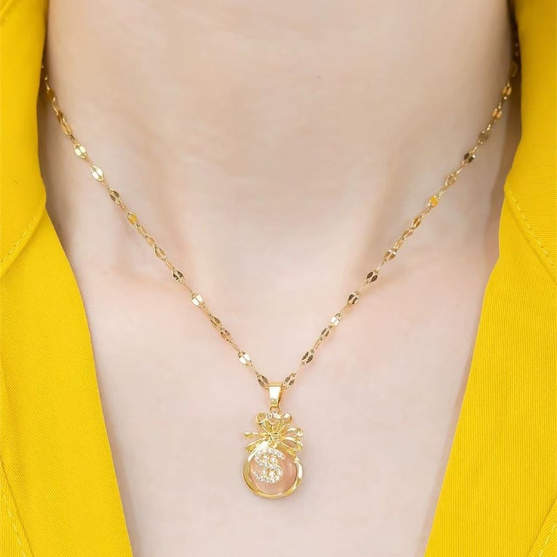 Trendy Pink Lucky Bag Coin Necklace for Girls XL160