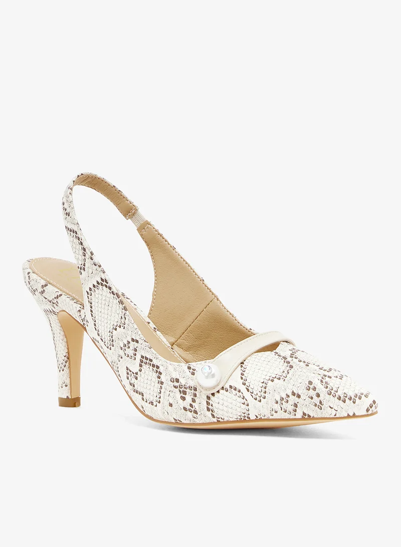 ELLA croc sling back with cream bar and pearl button