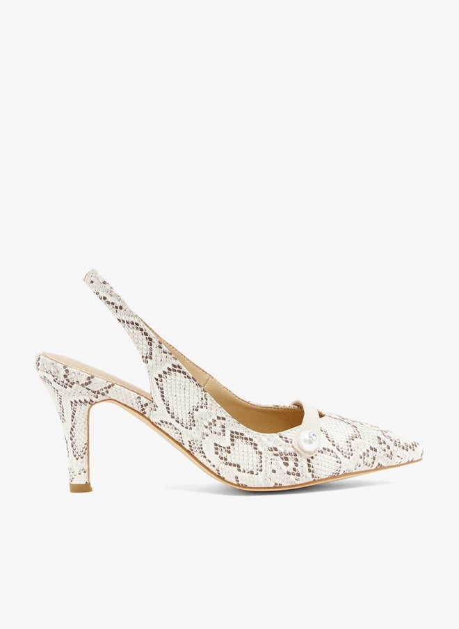 ELLA croc sling back with cream bar and pearl button - Image 1