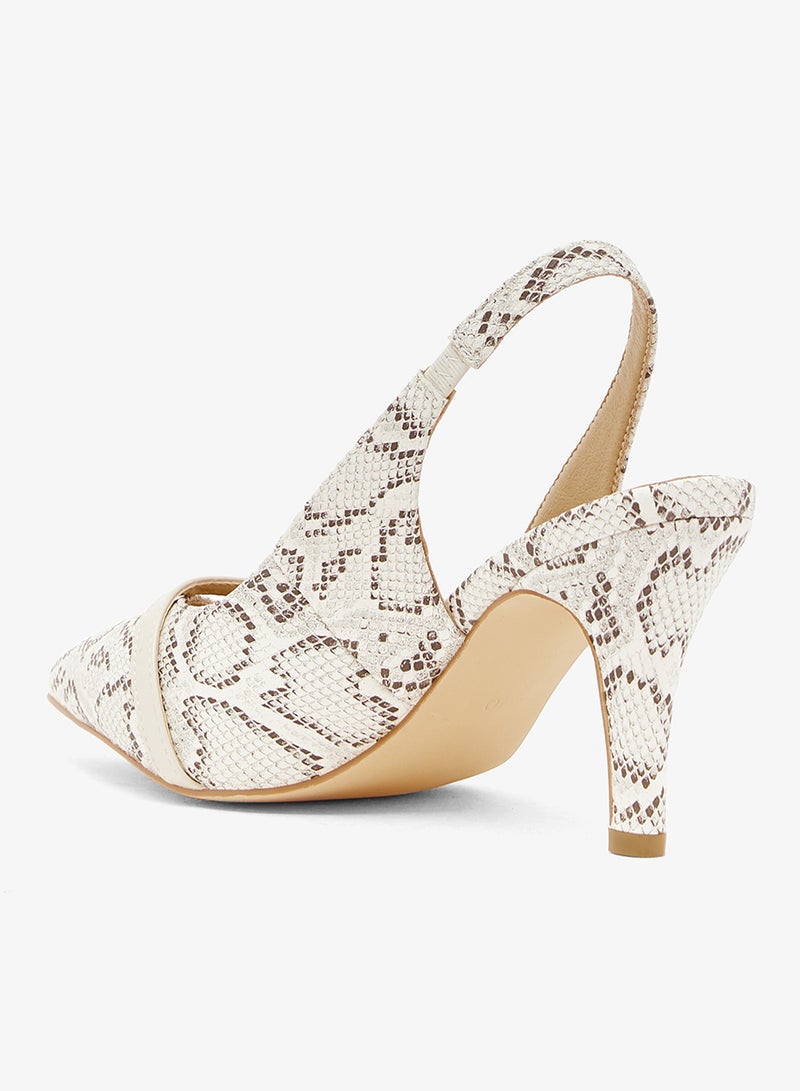 ELLA croc sling back with cream bar and pearl button - Image 3