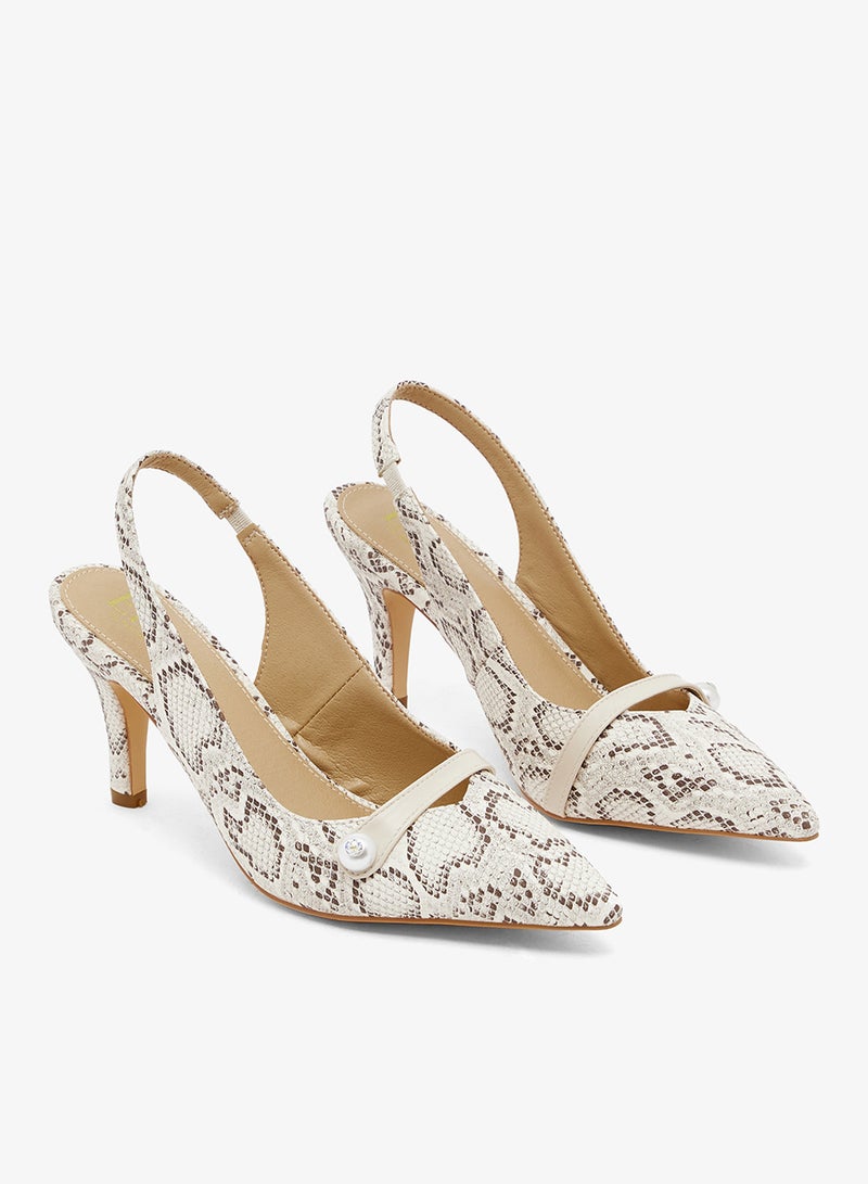 ELLA croc sling back with cream bar and pearl button - Image 4
