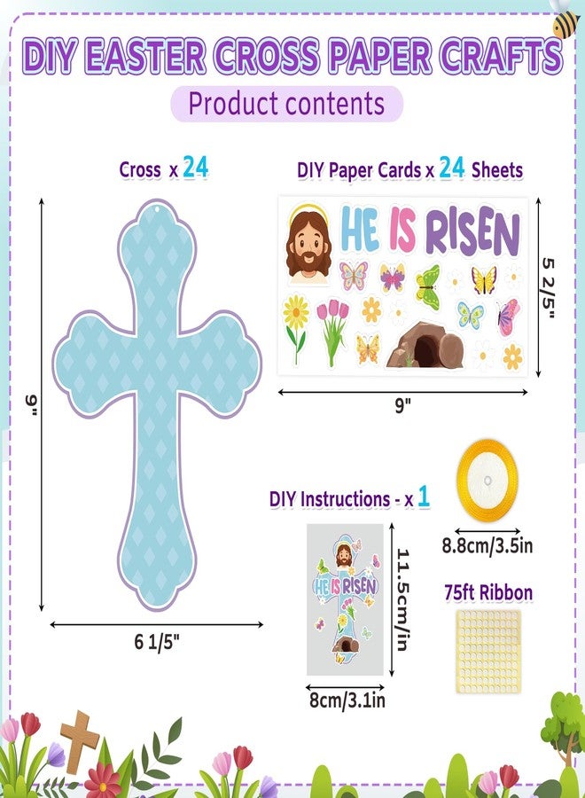 COCHIE 24 Set He is Risen Paper Cross Easter Crafts Kit, Christian First Communion Gift, DIY Make Your Own Jesus Resurrection Criss Cross Craft Kits for Church Home Party Decorations Classroom (Blue) - Image 2