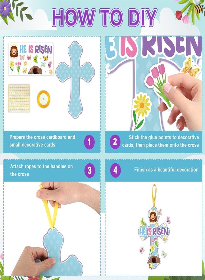 COCHIE 24 Set He is Risen Paper Cross Easter Crafts Kit, Christian First Communion Gift, DIY Make Your Own Jesus Resurrection Criss Cross Craft Kits for Church Home Party Decorations Classroom (Blue) - Image 4