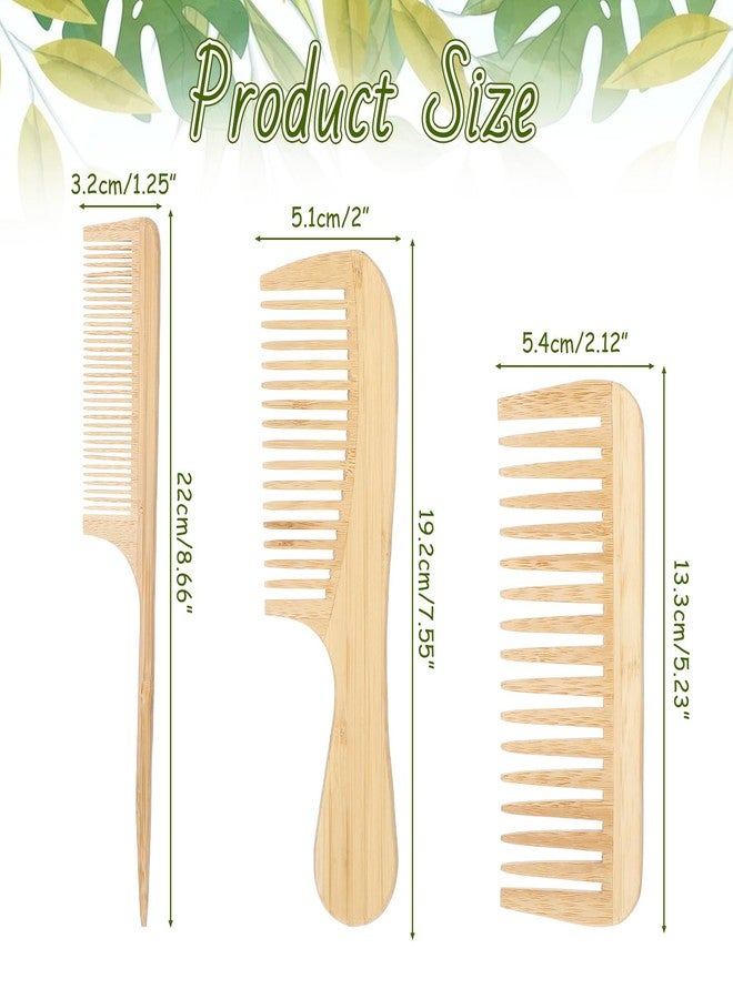 Hariendny 3PCS Natural Handmade Bamboo Anti-Static Combs Set - Wide Tooth, Rat Tail and Fine Tooth, Natural Wooden combs for Hair, Beard, Travel-Friendly, Hand Polished - Image 2
