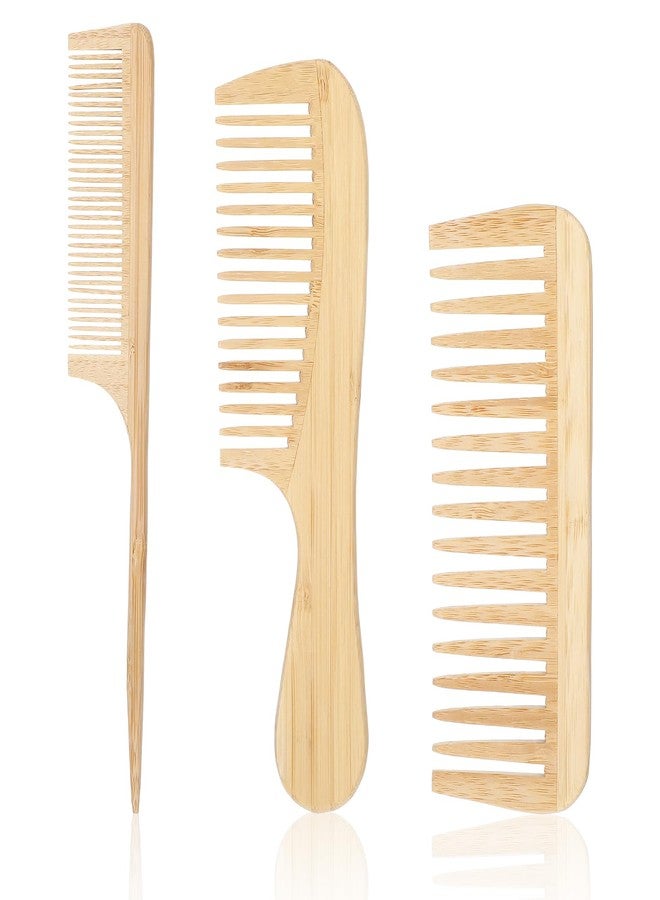 Hariendny 3PCS Natural Handmade Bamboo Anti-Static Combs Set - Wide Tooth, Rat Tail and Fine Tooth, Natural Wooden combs for Hair, Beard, Travel-Friendly, Hand Polished - Image 1
