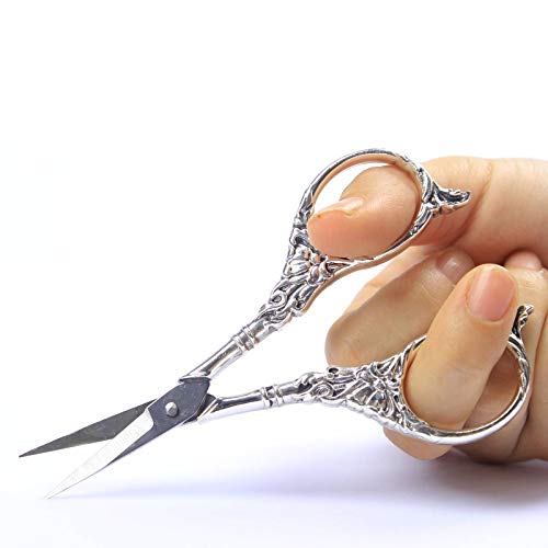 BIHRTC Vintage European Style Scissors Stainless Steel for Cross Stitch Cutting Embroidery Sewing Handcraft Craft Art Work DIY Tool(Silver) - Image 3