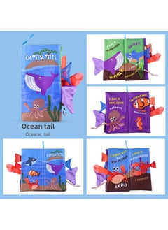 Generic Baby Can't Tear Up Early Education Cloth Book 0-1 Year Old English Cognitive Paper Animal Tail Cloth Book Educational Toy-Color:Ryb1022-30b Marine Three-dimensional Cloth Book  - Image 1