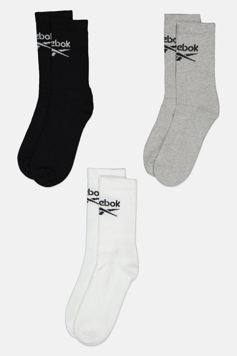 Reebok Men 3 Pairs Brand Logo Crew Socks, Multicolor - Image 3