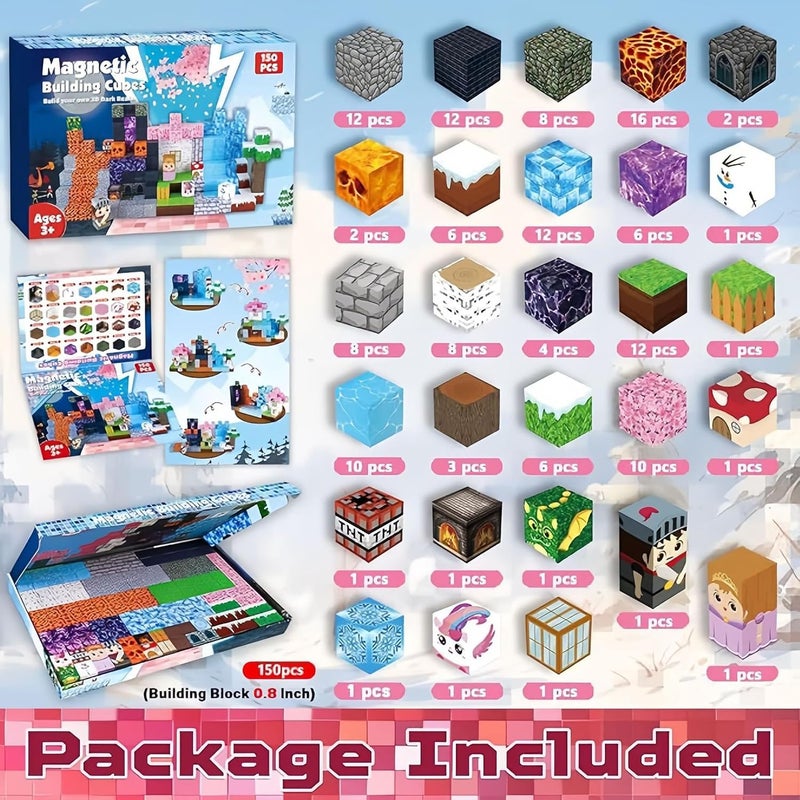 Moonmen 150Pcs 3D Magnetic Building Blocks Set, Toddler Toys STEM Sensory Outdoor Toys for 3+ Year Old Boys & Girls, Creative Kids Games (Ice & Fire) - Image 2