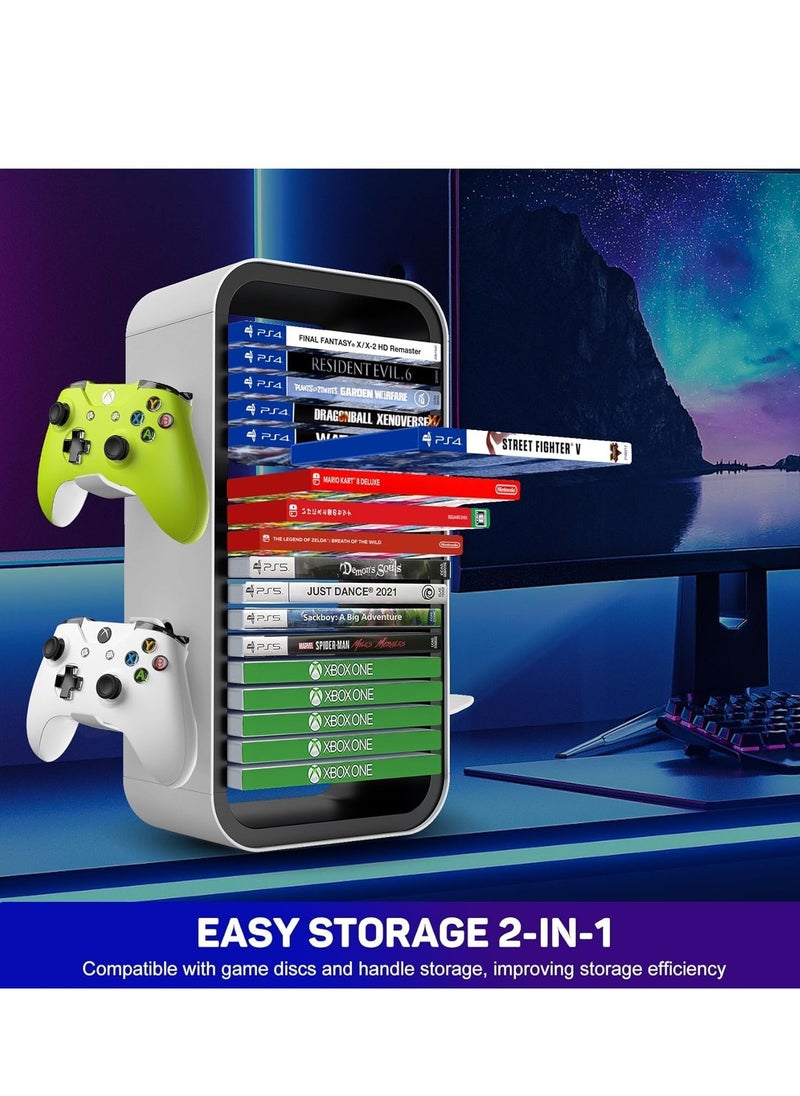 Generic - Best Switch Game Storage Tower Blu-ray Disc Organizer for PS5/PS4/Xbox One/Xbox 360/Xbox Series X/S/Switch Stores 18 Games with 4 Controller Holders - Image 1