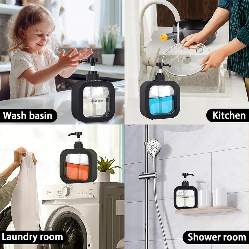 Anshri Hand Soap Dispenser Multipurpose Liquid Soap Refillable Plastic DispenserShampooDish WashShower Gel Lotion for Bathroom300Ml Black 1pcs - Image 5