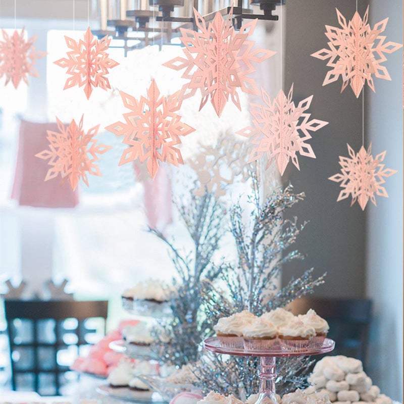 3D Paper Snowflake Hanging Set for Festive Decorations Pink