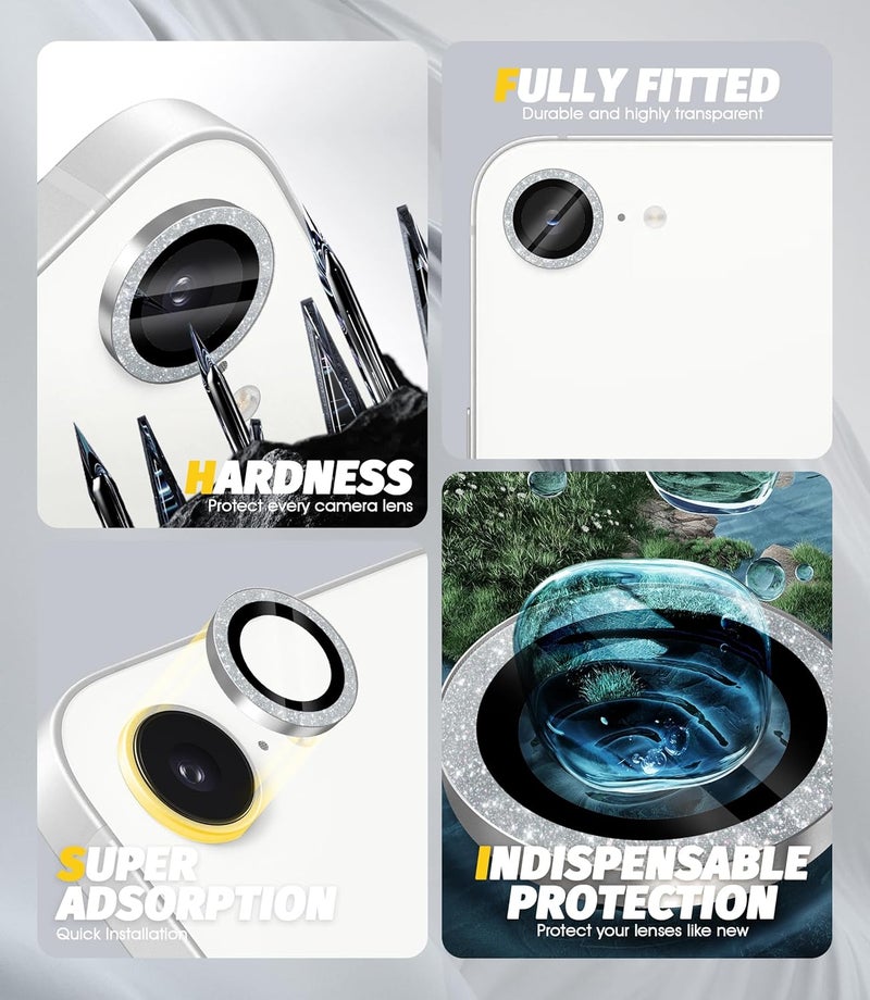 Orzero (3 Pack) Camera Lens Protector Compatible for iPhone 16e, Protector de Cámera Bling Individual 3D Alloy Metal Ring Glass Cover Case Friendly - Glitter Silver - Image 5