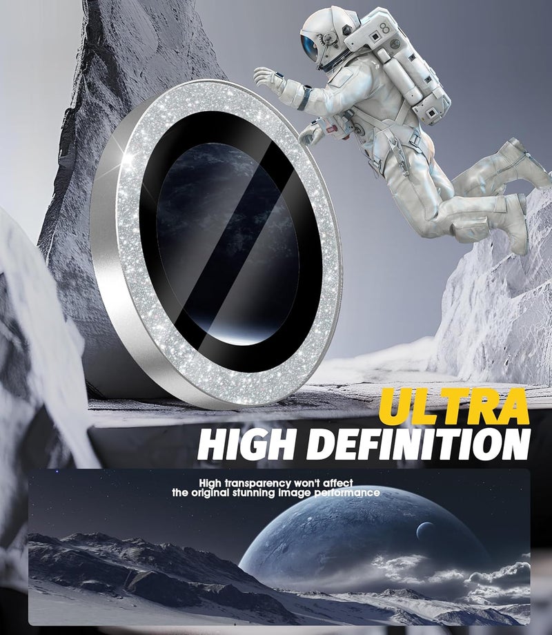 Orzero (3 Pack) Camera Lens Protector Compatible for iPhone 16e, Protector de Cámera Bling Individual 3D Alloy Metal Ring Glass Cover Case Friendly - Glitter Silver - Image 2