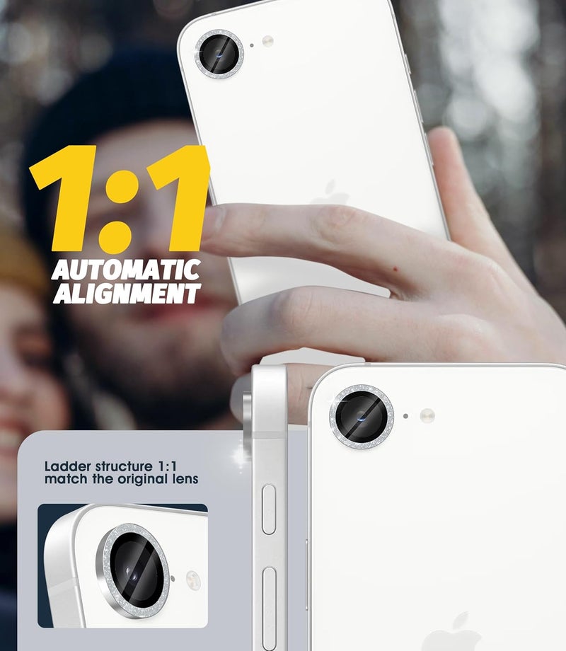 Orzero (3 Pack) Camera Lens Protector Compatible for iPhone 16e, Protector de Cámera Bling Individual 3D Alloy Metal Ring Glass Cover Case Friendly - Glitter Silver - Image 4