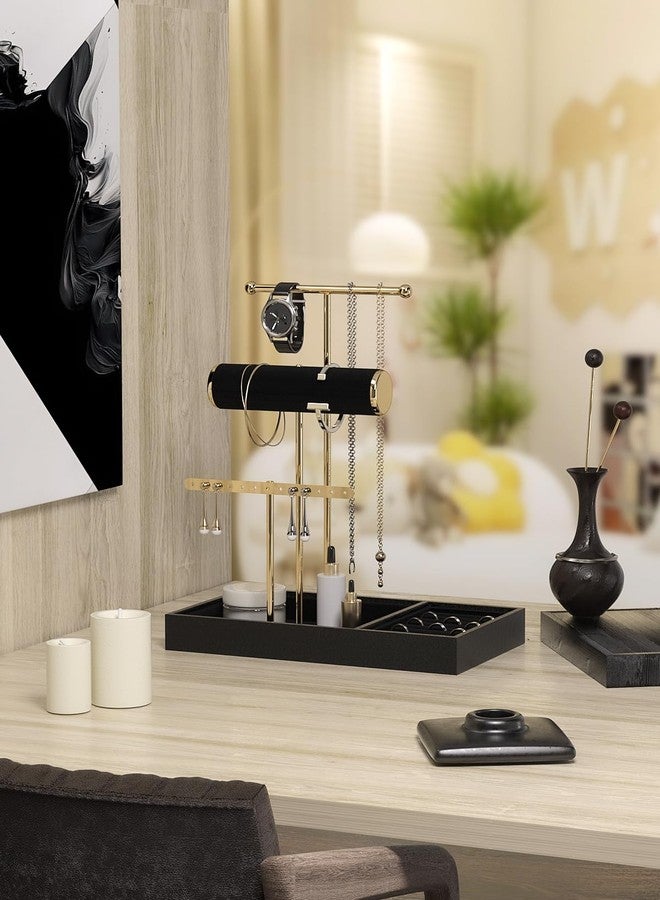 Ausalivan Jewelry Organizer Stand,Large And Small Jewelry Tabletop Storage Display Holder For Women,Compact Bracelet,Necklace,Ring,Earring,Velvet Organizer Rack For Closet (Black) - Image 2