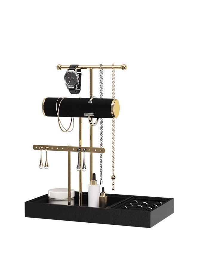 Ausalivan Jewelry Organizer Stand,Large And Small Jewelry Tabletop Storage Display Holder For Women,Compact Bracelet,Necklace,Ring,Earring,Velvet Organizer Rack For Closet (Black) - Image 1