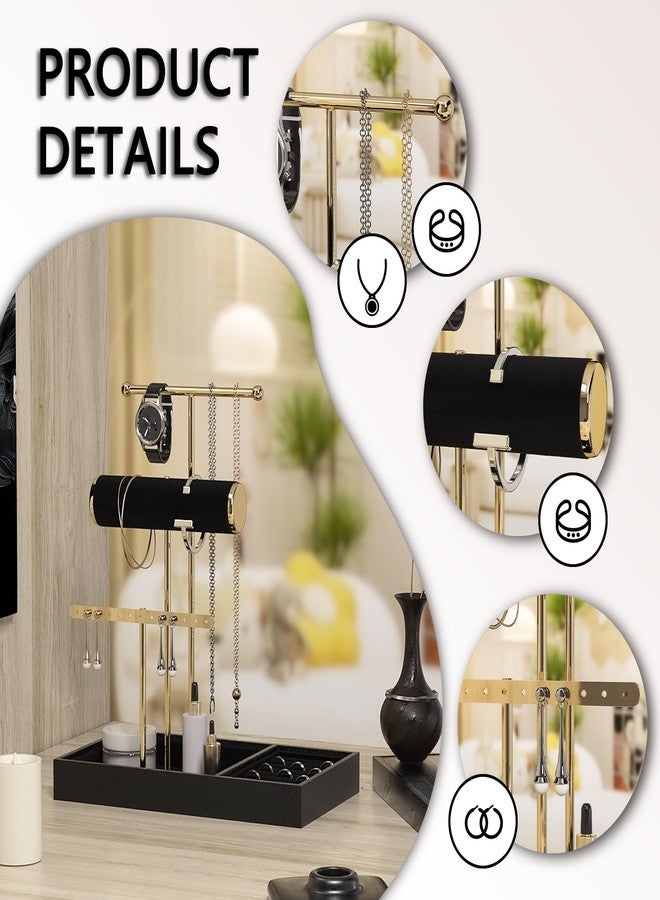 Ausalivan Jewelry Organizer Stand,Large And Small Jewelry Tabletop Storage Display Holder For Women,Compact Bracelet,Necklace,Ring,Earring,Velvet Organizer Rack For Closet (Black) - Image 4