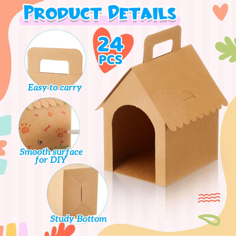 ShinyRelief 24 Pcs Dog Party Favors Boxes Dog House Shaped Treat Gift Boxes with Holes Foldable with Handle for Christmas Puppy Pet Adoption Kid DIY Crafting Birthday (Kraft Paper Style) - Image 3