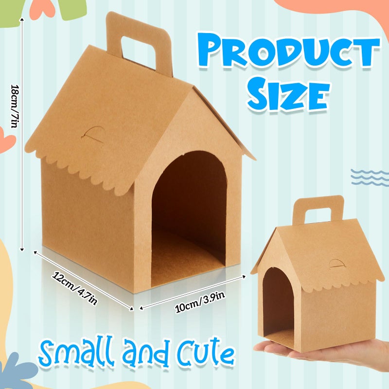 ShinyRelief 24 Pcs Dog Party Favors Boxes Dog House Shaped Treat Gift Boxes with Holes Foldable with Handle for Christmas Puppy Pet Adoption Kid DIY Crafting Birthday (Kraft Paper Style) - Image 2