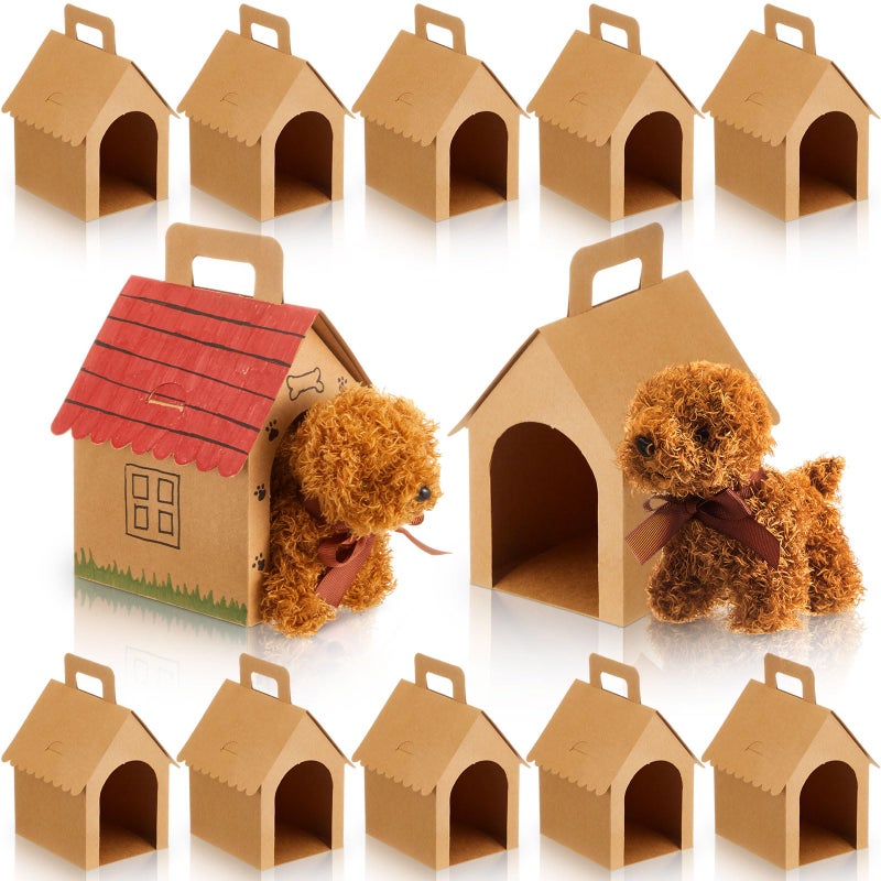 ShinyRelief 24 Pcs Dog Party Favors Boxes Dog House Shaped Treat Gift Boxes with Holes Foldable with Handle for Christmas Puppy Pet Adoption Kid DIY Crafting Birthday (Kraft Paper Style) - Image 1
