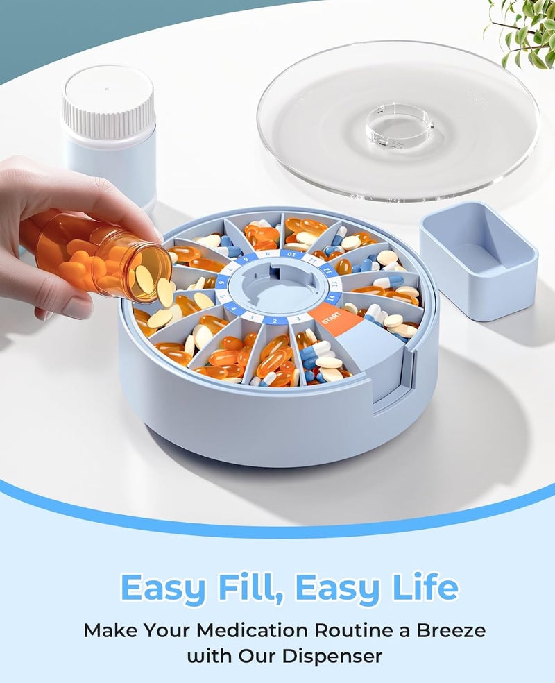 Daviky Pill Dispenser Daily, Large Pill Organizer with Wall-Mounted or Standing Use, 14 Days Pill Container, Push Button Design, Weekly Pill Box for Vitamin, Medicine,Supplement, Fish Oil(Blue) - Image 5