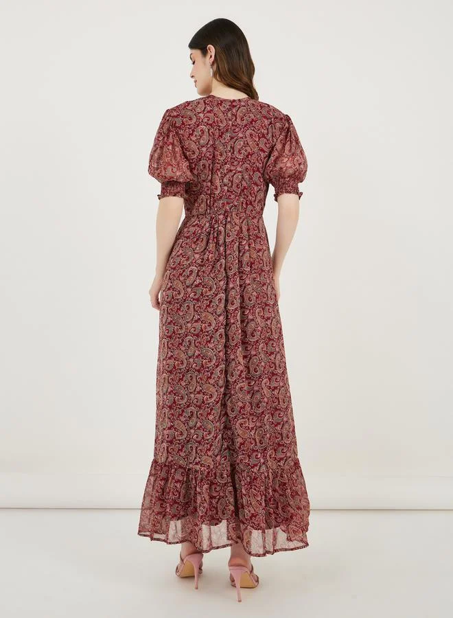 Maxim Creation Paisley Print Puff Sleeves A-Line Maxi Dress by Styli