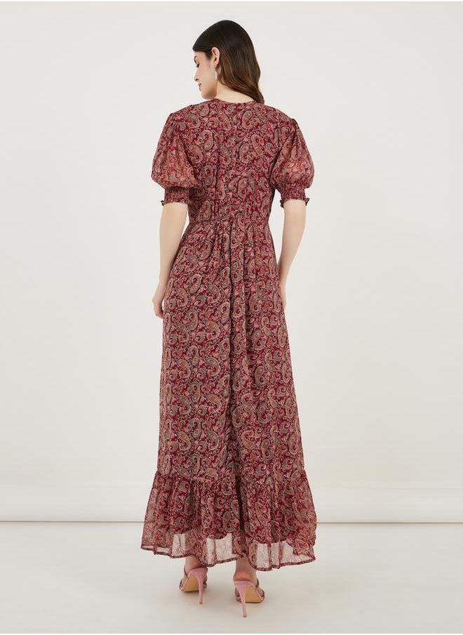 Maxim Creation - Paisley Print Puff Sleeves A-Line Maxi Dress by Styli - Image 1