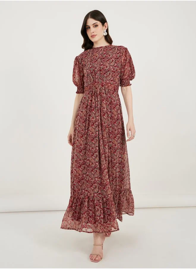 مكسيم كريشن Paisley Print Puff Sleeves A-Line Maxi Dress