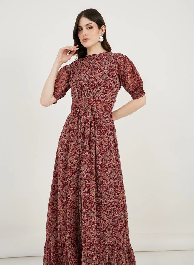 Maxim Creation Paisley Print Puff Sleeves A-Line Maxi Dress by Styli